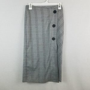 Elodie Houndstooth Plaid Stretch Midi Skirt